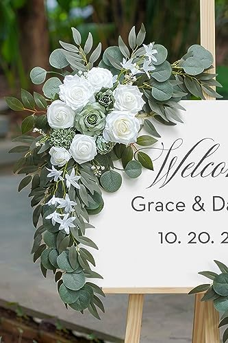 Olalaka 2-Pack Sage Green & White Wedding Flower Swag Set, Large: 35.43"L x 14.56"W, Small: 24.80"L x 12.99"W, Artificial Flowers for Wedding Arch, Ceremony, Table Centerpieces, Wall Hanging - Image 4