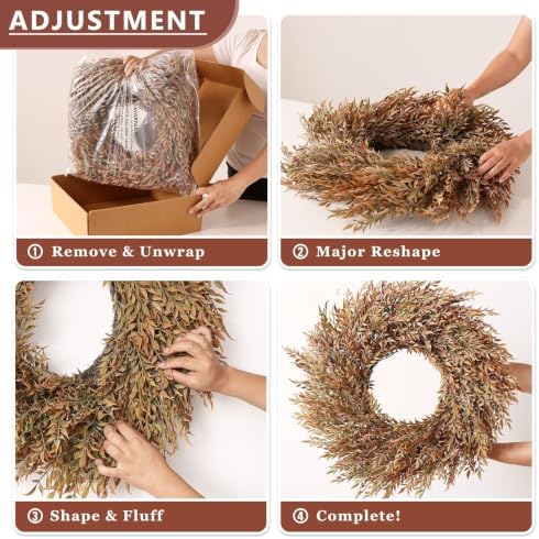 26" Artificial Fall Nandina Wreath for Front Door Decoration (Orange-Green) - Image 5