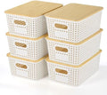 Ohmlove 6 Pack Plastic Storage Baskets with Bamboo Lids for Organization by OHMLOVE