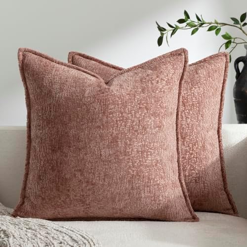 DEZENE Pack of 2 Dusty Pink Decorative Throw Pillow Covers 22x22 Cozy Soft Chenille Accent Vintage Square Couch Pillow Covers for Home Decor Bed Sofa Living Room by DEZENE
