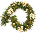 Pre-lit 9ft Christmas Garland with Gold Berries and Balls,Pine Cone,Golden Flower and 50 Battery Operated Soft White LED Lights with Timer,Artificial Holiday Decoration Door Outdoor by AmerzestXmastree