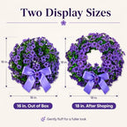 18" Purple Artificial Wreath for Front Door - All Season Faux Floral Wreath with Elegant Silk Bow for Spring Summer Wall Window Farmhouse Decor, Ideal Wedding - Image 3