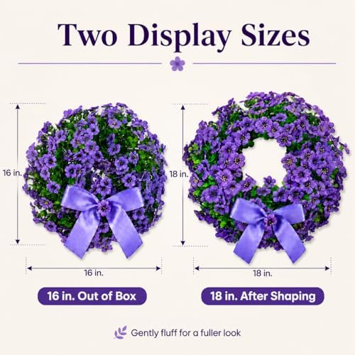 18" Purple Artificial Wreath for Front Door - All Season Faux Floral Wreath with Elegant Silk Bow for Spring Summer Wall Window Farmhouse Decor, Ideal Wedding - Image 3