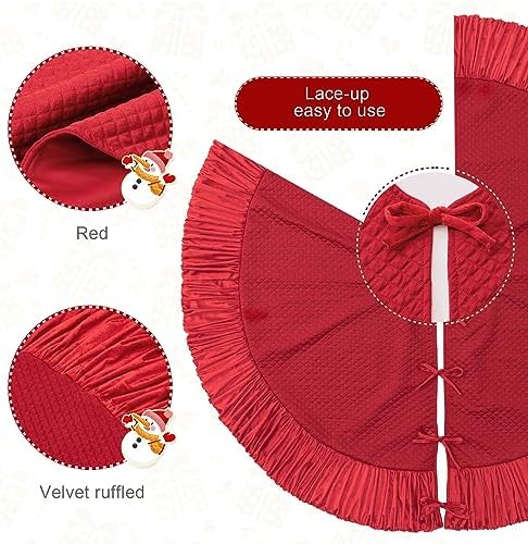Glitzhome 72" D Oversized Red Christmas Tree Skirt,Large Velvet Ruffled Xmas Tree Mat Holiday Tree Ornaments for Xmas Winter Happy New Year Home Decoration - Image 3