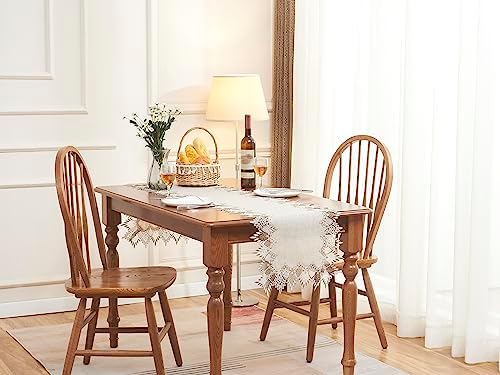 Natural Linen Table Runner 120 inches Beige Lace Coffee Table Runner - Image 4