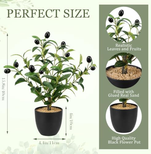 Giegxin 2 Pack 15.8 Inch Small Artificial Olive Tree Indoor 40cm Faux Olive Plant with Black Pot for Home Office Room Table Modern Decor - Image 2