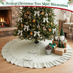 JOVIPOP Christmas Tree Skirt, 60 Inch Green Striped Ruffle - Image 3