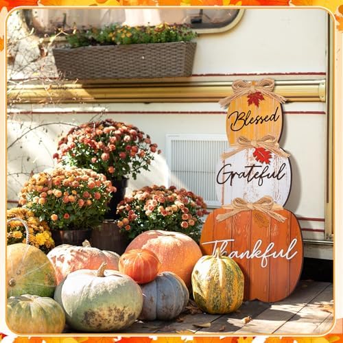 35'' Fall Stacked Pumpkin Porch Sign Outdoor Standing Pumpkin Decorations - Image 5