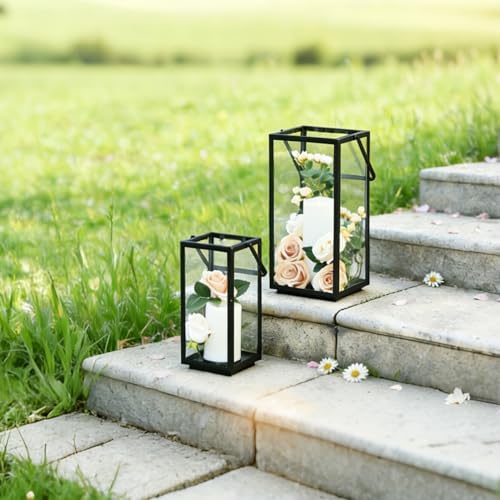 Lantern Decorative Outdoor & Indoor, 14.3'' & 11''H Metal Candle Lanterns Decor, Vintage Hanging Candle Holder for Front Porch Patio Wedding Farmhouse Home, Spring Decoration - Image 7