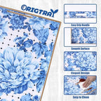 Serving Tray with Handles, Rectangular Plastic Tray 15.75x11.81 Inch, Decorative Tray for Kitchen, Dining Table, Vanity, Office & Home (Blue Peony, 15.8" x 11.8" x 1.6") - Image 4