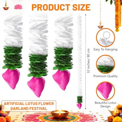 Suncalla 10 Pcs Diwali Decorations 32 Inch Lotus Hangings Indian Garlands - Image 2