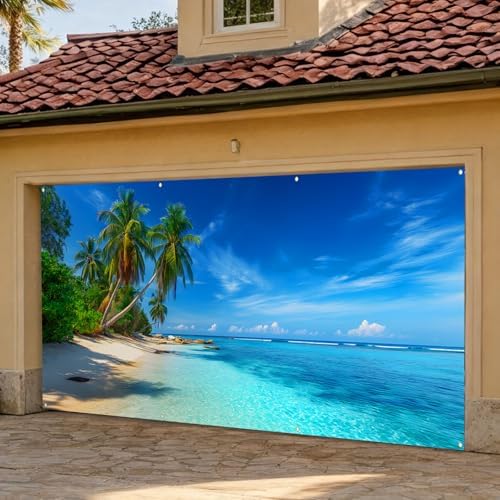 Garage Door Cover Banner, 6x13 ft Summer-Themed Seaside Landscape, Large Indoor/Outdoor Wall Decoration (Azure Beach) - Image 2