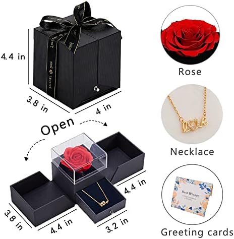 EIGHTOWN Roses Bouquet Artificial Flower - Preserved Red Rose Flowers with Love Necklace for Her - Unique Gifts Valentine's Day, Mother's Day, Thanksgiving, Birthday, Anniversary - Image 5