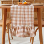 Taupe White Plaid Gingham Ruffle Table Runner Cabinet Cover 13"x108" by KMASANIJI