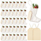 Suhine 36 Set Mini Christmas Knitted Stockings 6'' Neutral Christmas Stocking Rustic Modern Farmhouse Xmas Tree Decor with Wooden DIY Tags Gifts Bulk for Holiday Mantel Party Favor(White) by Suhine