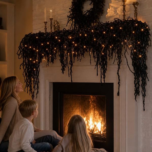 Spooky Chic: Halloween Fireplace Decor Set,Spooky Gothic Vine Lights Fireplace Mantel Decoration Set, Halloween Seasonal Display for Indoor Home, Haunted House,Party (Extra Large) - Image 4