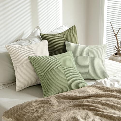 MIULEE Summer Light Green Decorative Throw Pillow Covers 20x20 Inch Set of 4 Boho Farmhouse Cushion Covers Mordern Classic Pillow Cases Soft Corduroy Gradient Home Decor for Couch Sofa Living Room Bed - Image 4