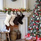 4 Pcs Neutral Personalized Christmas Stockings Bulk with Name Tags, Large Plush Rustic Farmhouse Xmas Stocking Decor for Fireplace Holiday Family(Dark Khaki Brown White Apricot,21 Inch) - Image 6