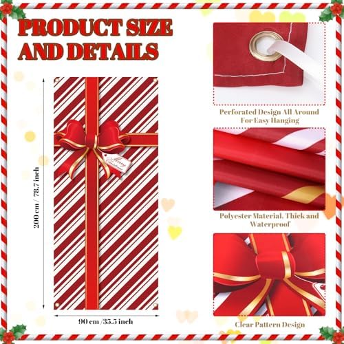 Preboun 12 Pcs Christmas Door Cover Decoration Santa Gift Box Theme House Cover for Front Door 78 x 35 Inches Christmas Outdoor Sign for Home Wall Indoor Party Decorations - Image 2