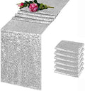 6 Pack Silver Sequin Table Runner 12x108 Inch, High Density Sparkly Glitter Table Runners for Wedding Reception, Birthday Party, Banquet, Baby Shower, Silver Metallic Shimmering Decor by TCBESTO