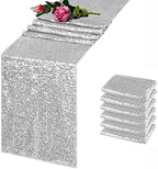 6 Pack Silver Sequin Table Runner 12x108 Inch, High Density Sparkly Glitter Table Runners for Wedding Reception, Birthday Party, Banquet, Baby Shower, Silver Metallic Shimmering Decor by TCBESTO