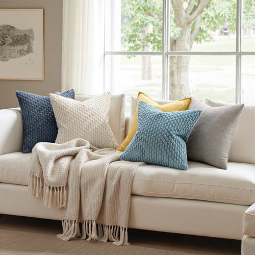 MIULEE Euro Sham Decorative Throw Pillow Covers 24x24 Blue Corduroy - Image 3