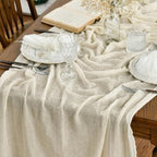 Artoid Mode Boho Beige Gauze 6 Pieces Wedding Table Runner, 120 Inch Birthday Fabric Kitchen Dining Holiday Table Decor for Home Party Indoor - Image 2