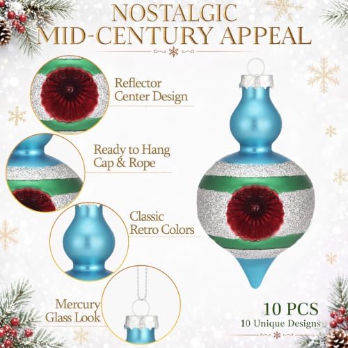 Soulchen 10 Pcs Vintage Glass Christmas Ornaments, Assorted, Retro - Image 4