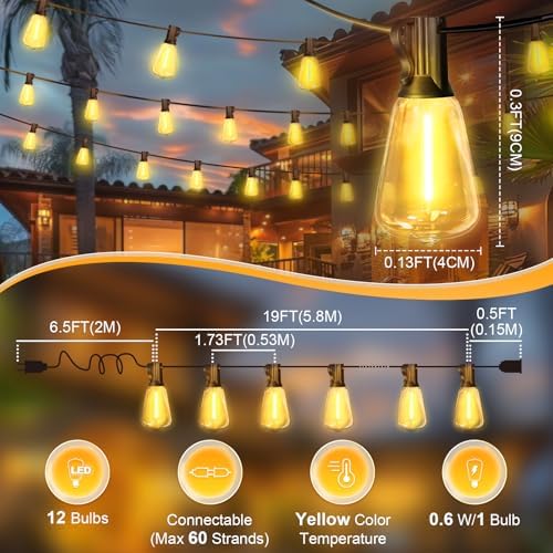 LAMPHOME 4-Pack 26Ft ST38 Outdoor String Lights, Warm Yellow Edison LED Patio Lights with 12+1 Shatterproof Bulbs, Waterproof for Bistro Christmas Party Garden Decor - Image 2