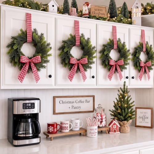 Thiccywoov 6 Pcs 9" Mini Christmas Wreaths for Cabinets with Plaid Bow by Jgiusenfg