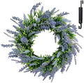 Solar Spring Wreath for Front Door 24inch 50LED Pre-lit Wreaths Spring Summer Decorations Artificial Wreath Purple Lavender Flower for Outside Home Festival Farmhouse Decor(2401) by GlowingPetals