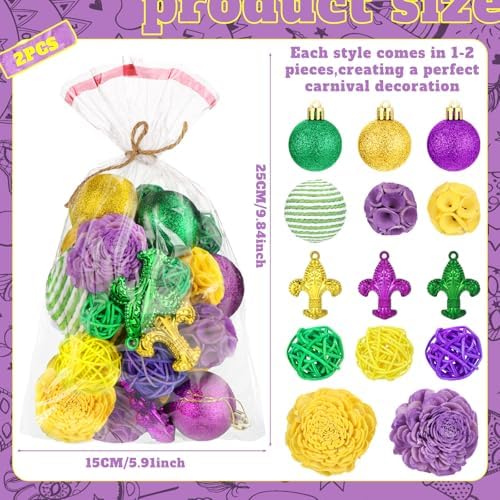 CroBlissful 40 Pcs Mardi Gras Decorative Balls Bowl Filler Purple Green Gold Ball Filler for Mardi Gras Holiday New Orleans Party - Image 2