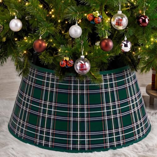 24'' Christmas Tree Collar Blue Green Tartan Plaid Velvet Christmas Decor by Unknown