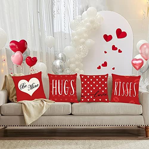 Happy Valentines Day Pillow Covers 24x24 Set of 4 Wedding Anniversary Throw Pillow Covers Red Love Heart Kisses Hugs Be Mine Cushion Covers Pillow Cases for Outdoor Couch Sofa Decoration(24 Inch) - Image 6