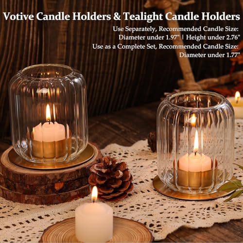 4 PCS Votive Candle Holders, Glass Gold Lantern Fall Style with Metal Base - Image 3