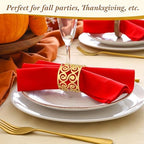 Zhehao 50 Pcs Gold Napkin Rings Metal Napkin Holder Rings Delicate Buckle for Wedding Receptions Birthday Dinner Table Wedding Banquet Anniversary Decoration Family Gathering Banquet(Hollow-Out) - Image 4