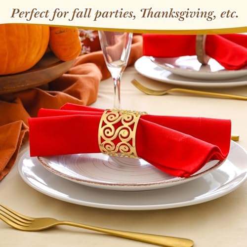 Zhehao 50 Pcs Gold Napkin Rings Metal Napkin Holder Rings Delicate Buckle for Wedding Receptions Birthday Dinner Table Wedding Banquet Anniversary Decoration Family Gathering Banquet(Hollow-Out) - Image 4