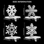 URATOT Pack of 4 Christmas Stocking Holders Snowflake Stocking Hangers Mantel Stocking Hooks for Christmas Decoration, Silver - Image 2