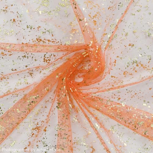 Artoid Mode 10PCS Orange Gold Gauze Table Runner 120 Inch 10FT, Glitter Metallic Foil Sheer Dining Wedding Anniversary Holiday Table Decor for Home Party - Image 5