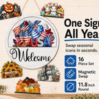 Interchangeable Welcome Sign for Front Door 12 Inch Round Seasonal Decor - Image 2