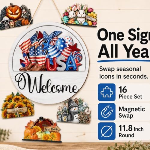 Interchangeable Welcome Sign for Front Door 12 Inch Round Seasonal Decor - Image 2