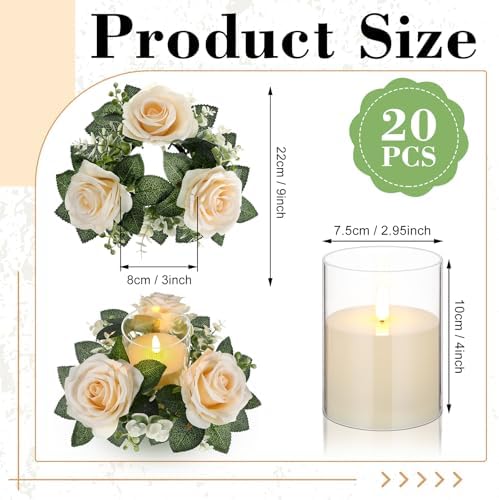 Yunlly 20 Pcs Rose Candle Rings with Candles Sets, Champagne - Image 2