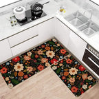 Boho Floral Kitchen Mat Set of 2,Modern Farmhouse Flowers Kitchen Rugs and Mats Non Skid Washable,Spring Summer Bohemian Kitchen Runner Rugs with Rubber Backing (Black 17"x47"+17"x30") - Image 2