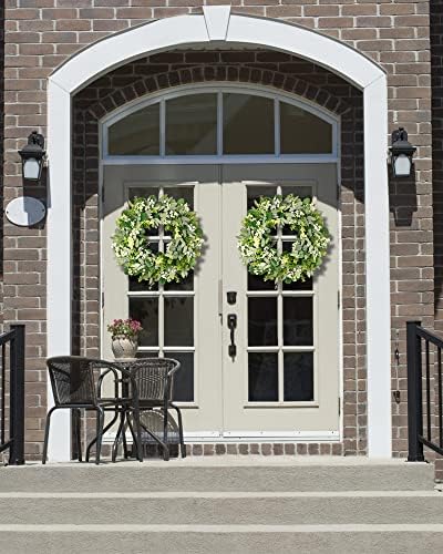 Vlorart 24-26 Inch Artificial Spring Summer Greenery Christmas Wreaths for Front Door Green Eucalyptus Leaf Wreath Decor Boxwood with Big Berries for Farmhouse Outside Year Round - Image 5