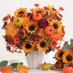 Mixed 12 Pcs Fall Artificial Flowers, Sunflower Peony Bouquet with Maple Leaves Pumpkins, Autumn Faux Floral Arrangements for Table,Thanksgiving, Halloween, Porch Planters, Garden Patio Outdoors Decor - Image 7