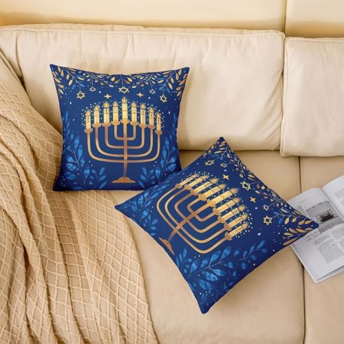 Erosebridal Hanukkah Throw Pillow Covers 24X24 Set of 2 for Couch Bed Sofa Decor, Hexagram Stars Pillow Covers, Olive Leaf Decorative Cushion Cases - Image 2