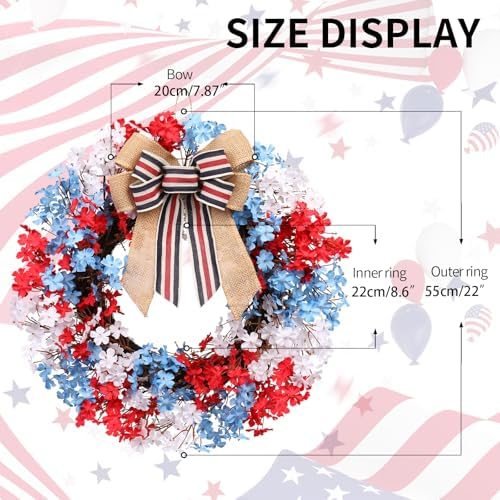 22inch 4th of July Wreath for Patrioticfor Memorial Day Front Door Decor - Image 2