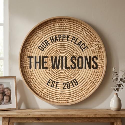 Personalized Family Name Sign, Custom Faux Rattan Wall Decor, "Our Happy Place" Boho Wicker Plaque, Flat MDF Board with Realistic 3D Print (Not a Real Woven Basket), Casual Home Art - Image 6