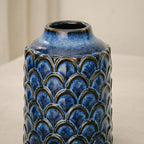 Ceramic Flower Vase, 7.28” Vintage Blue Pottery Vase for Home Decor, Rustic Textured Vase for Pampas Grass, Living Room, Entryway, Mantel, Kitchen Table, Centerpiece - Image 5