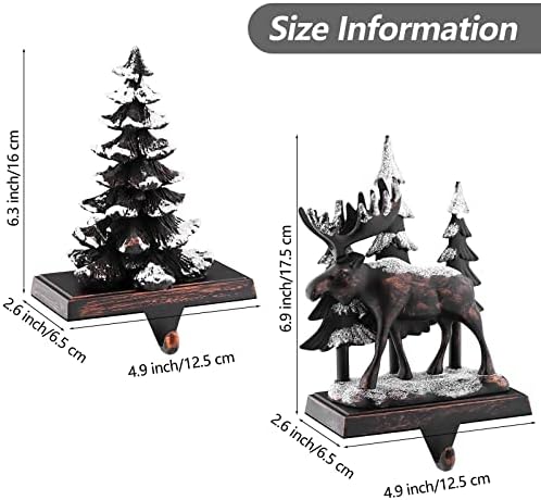 MCEAST 2 Pack Christmas Stocking Holders Reindeer and Christmas Tree with Snowflake Xmas Stocking Hangers Clips Mantle Hooks for Christmas Decoration - Image 2